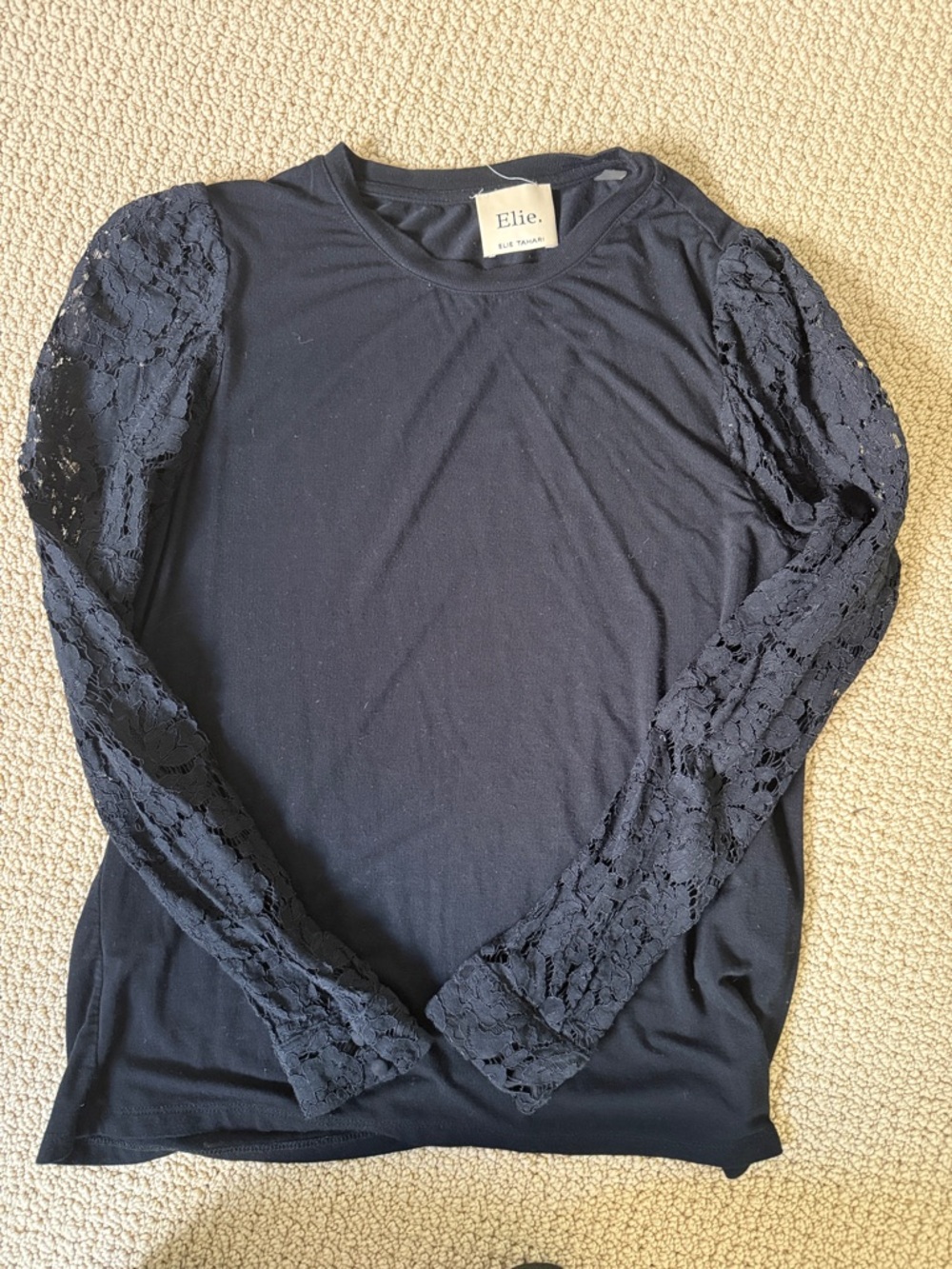 Elie Tahari Black Lace-Sleeve Long Sleeve Top